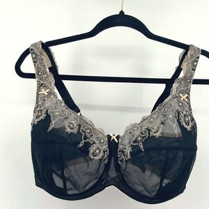 Fayreform Black See Through Mesh Lace Embroidered Underwire Bra Size 34 J